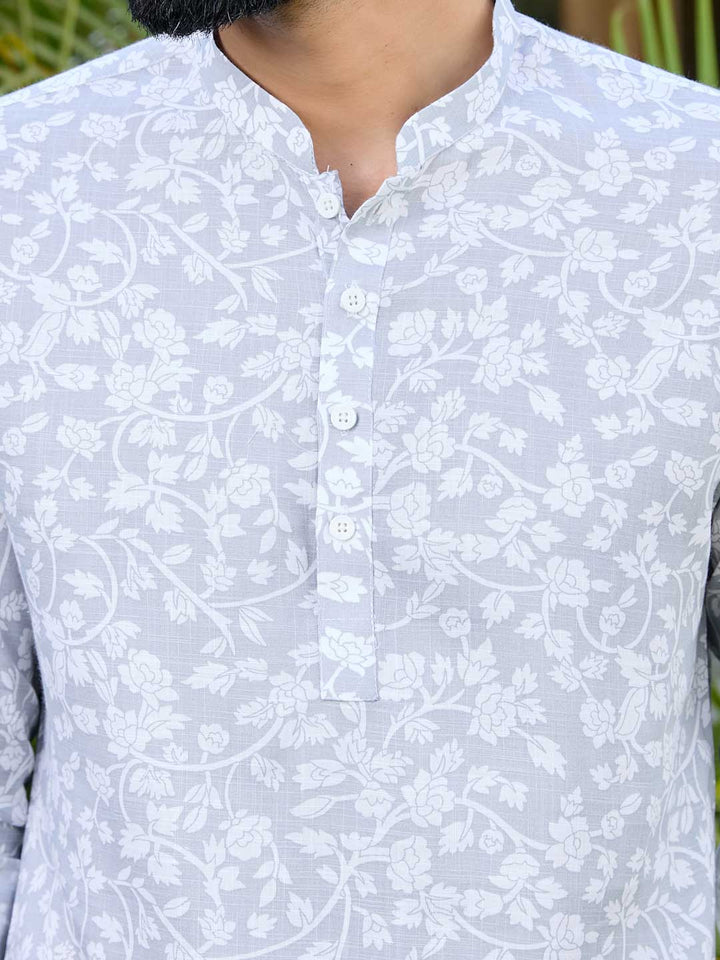 Gray Tropical Printed Rayon Short Kurta – Gray