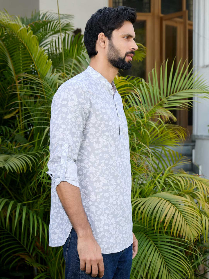 Gray Tropical Printed Rayon Short Kurta – Gray