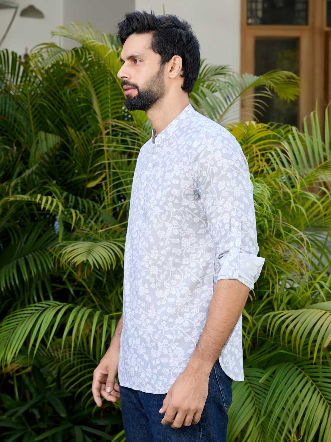 Gray Tropical Printed Rayon Short Kurta – Gray