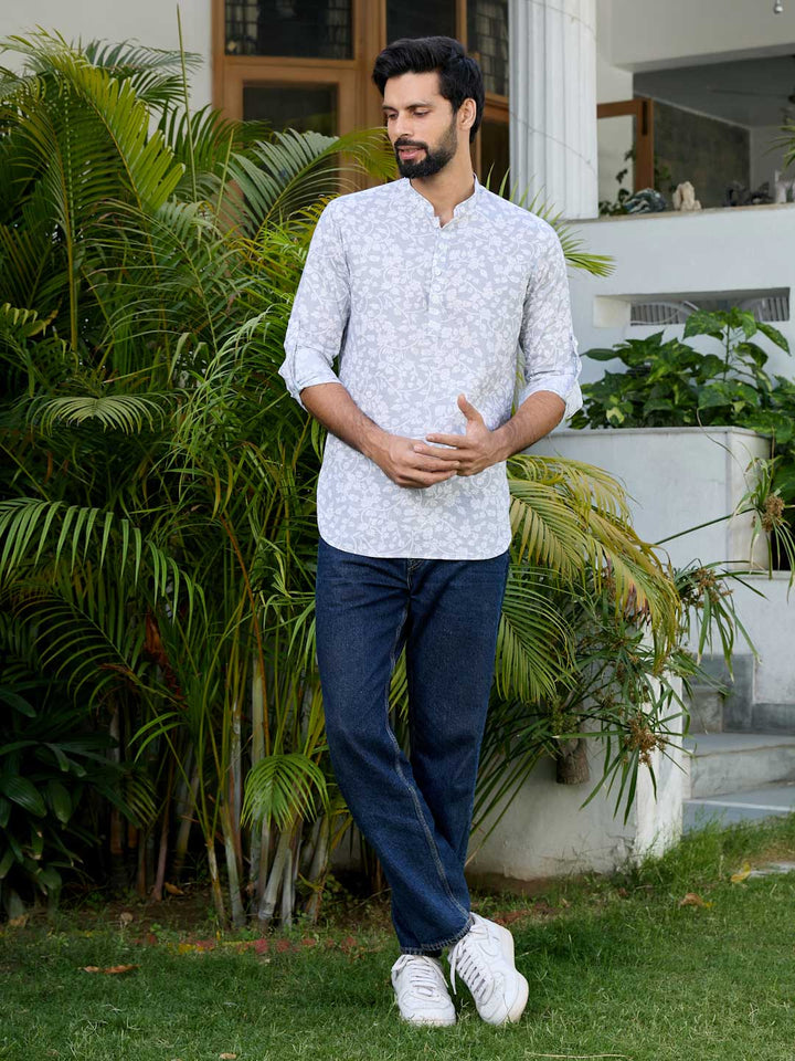 Gray Tropical Printed Rayon Short Kurta – Gray