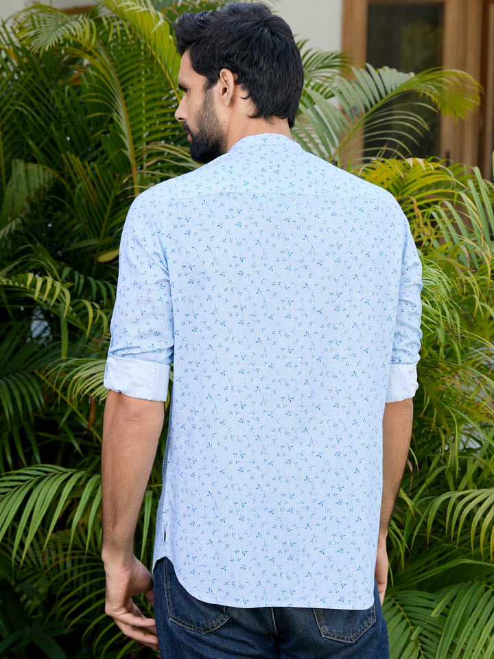 Blue Printed Rayon Short Kurta