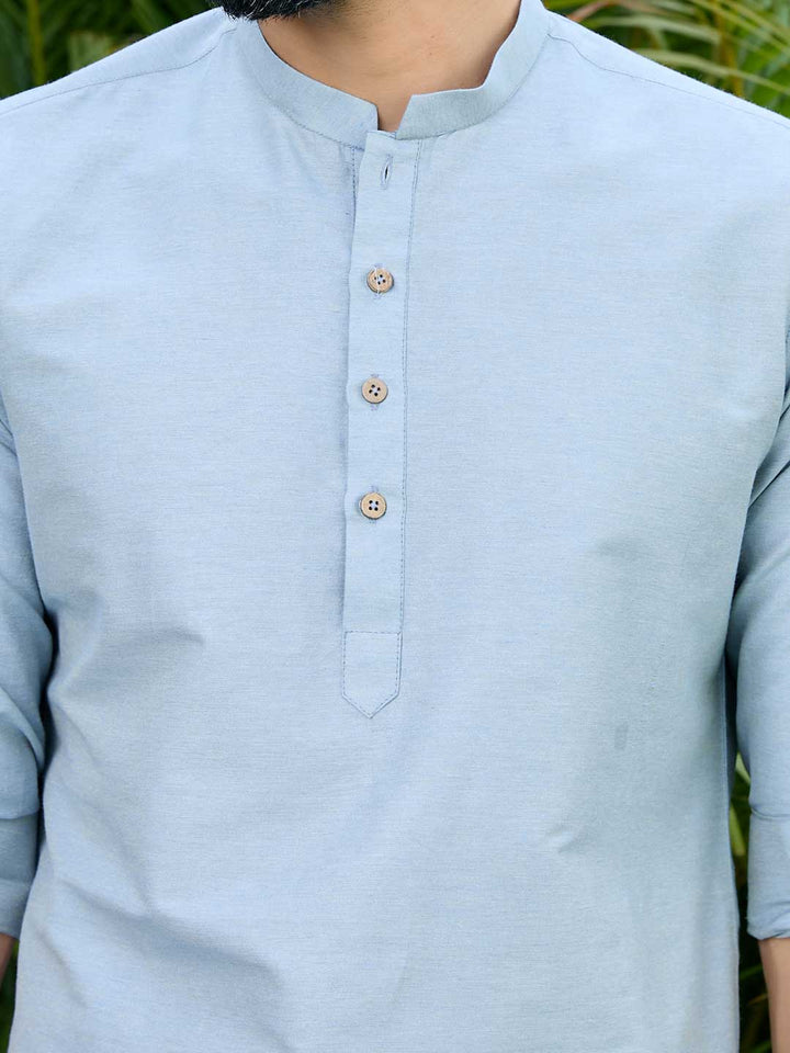 Blue Deluxe Cotton Short Kurta