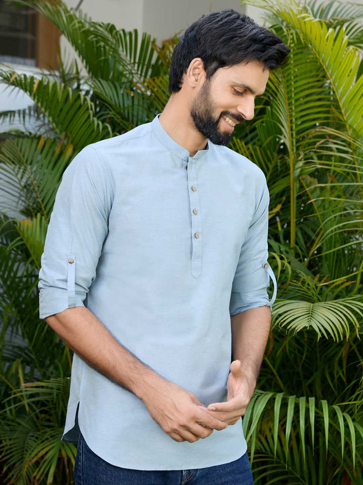 Blue Deluxe Cotton Short Kurta