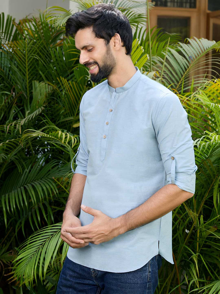 Blue Deluxe Cotton Short Kurta