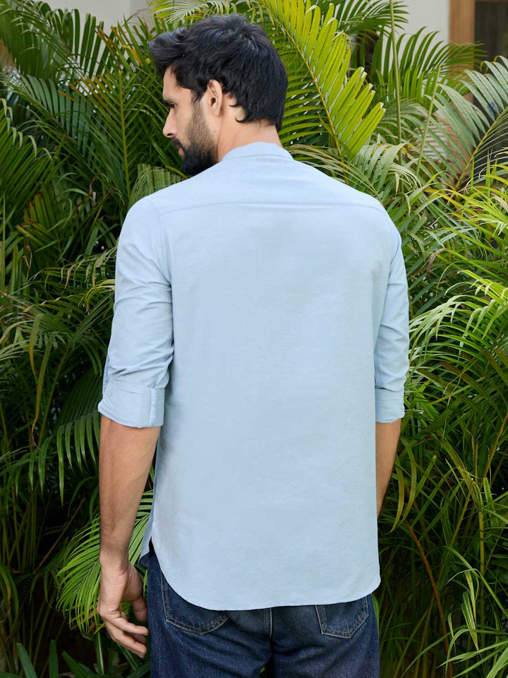 Blue Deluxe Cotton Short Kurta