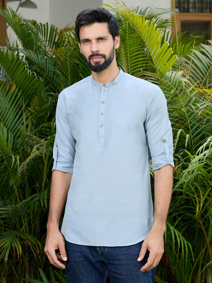 Blue Deluxe Cotton Short Kurta