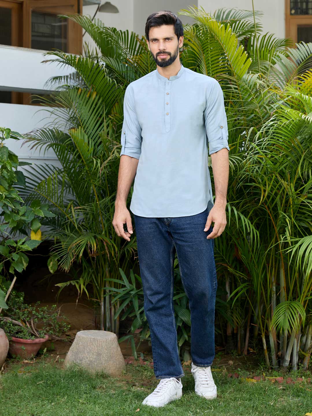 Blue Deluxe Cotton Short Kurta