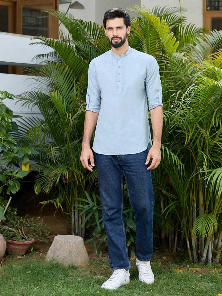 Blue Deluxe Cotton Short Kurta