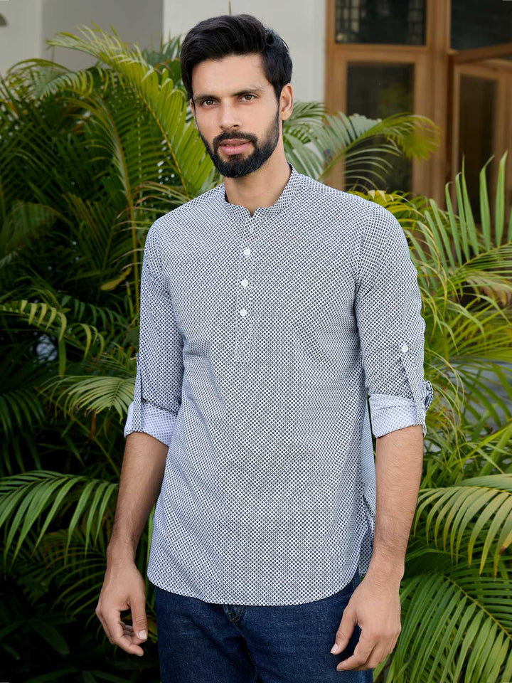 Black Floral Printed Rayon Short Kurta