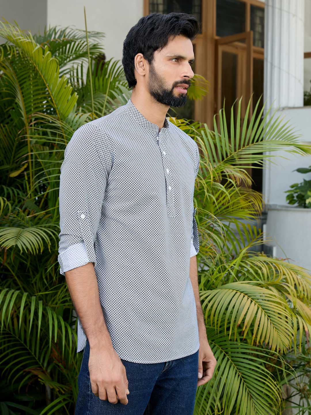 Black Floral Printed Rayon Short Kurta