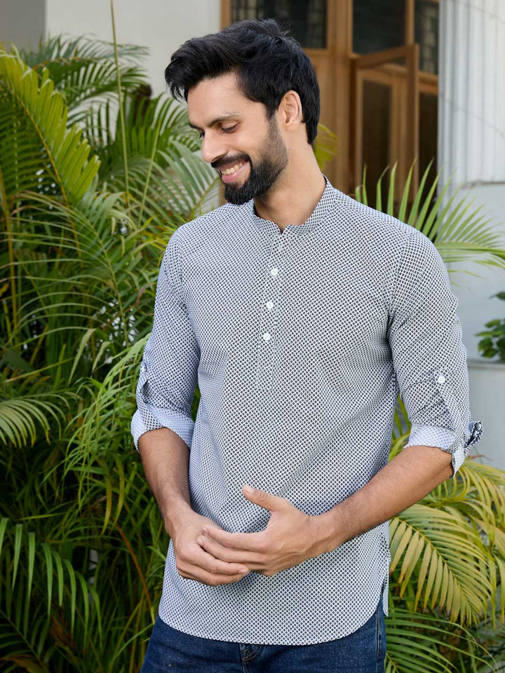 Black Floral Printed Rayon Short Kurta