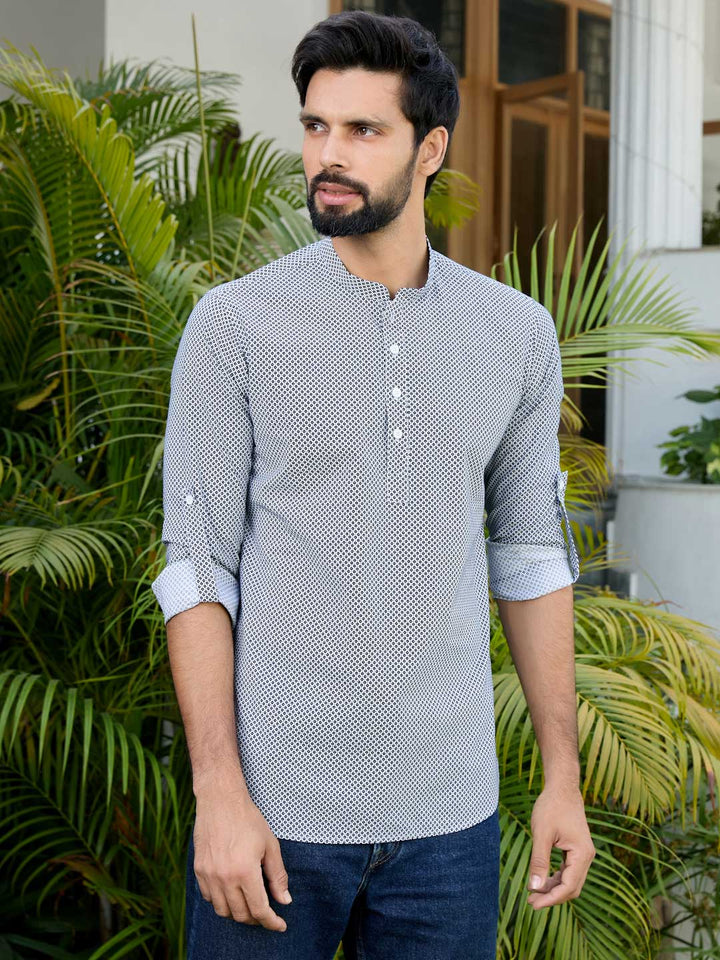 Black Floral Printed Rayon Short Kurta