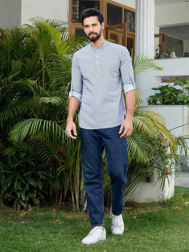 Black Floral Printed Rayon Short Kurta