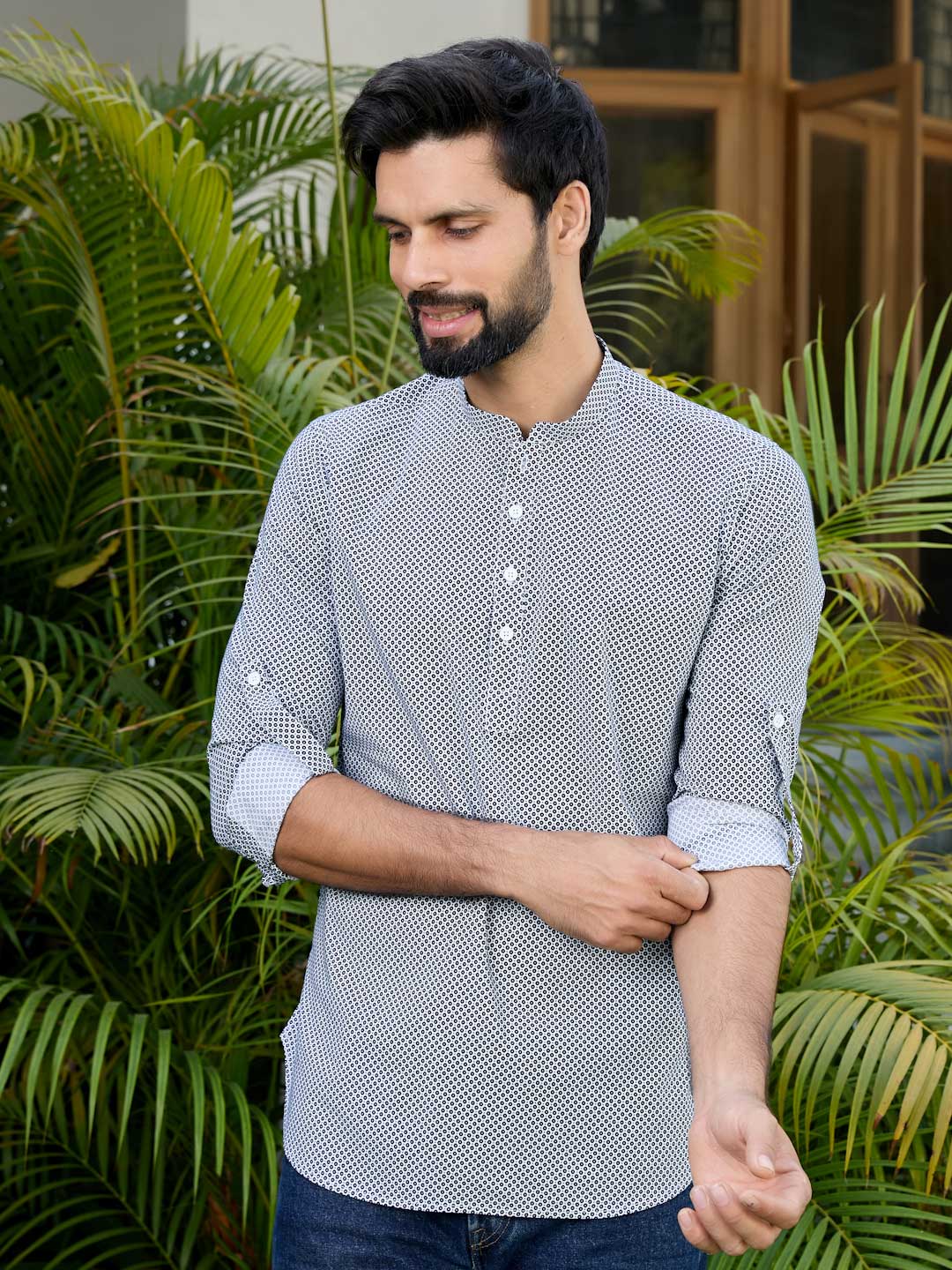 Black Floral Printed Rayon Short Kurta