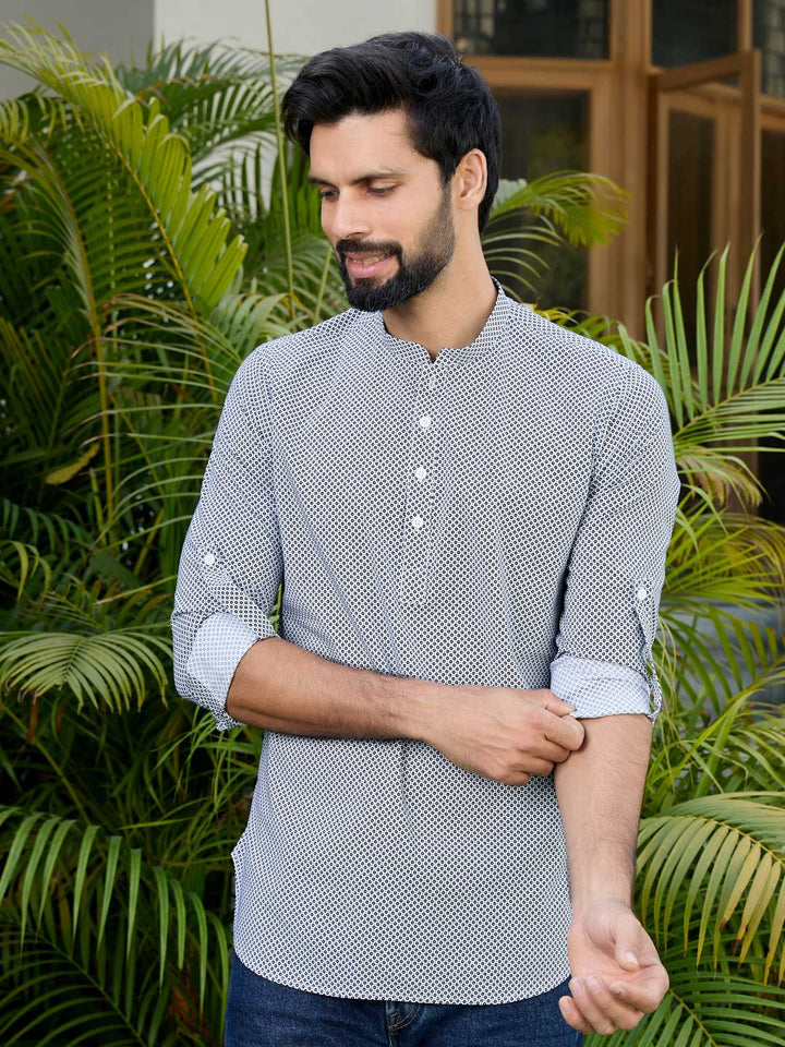Black Floral Printed Rayon Short Kurta