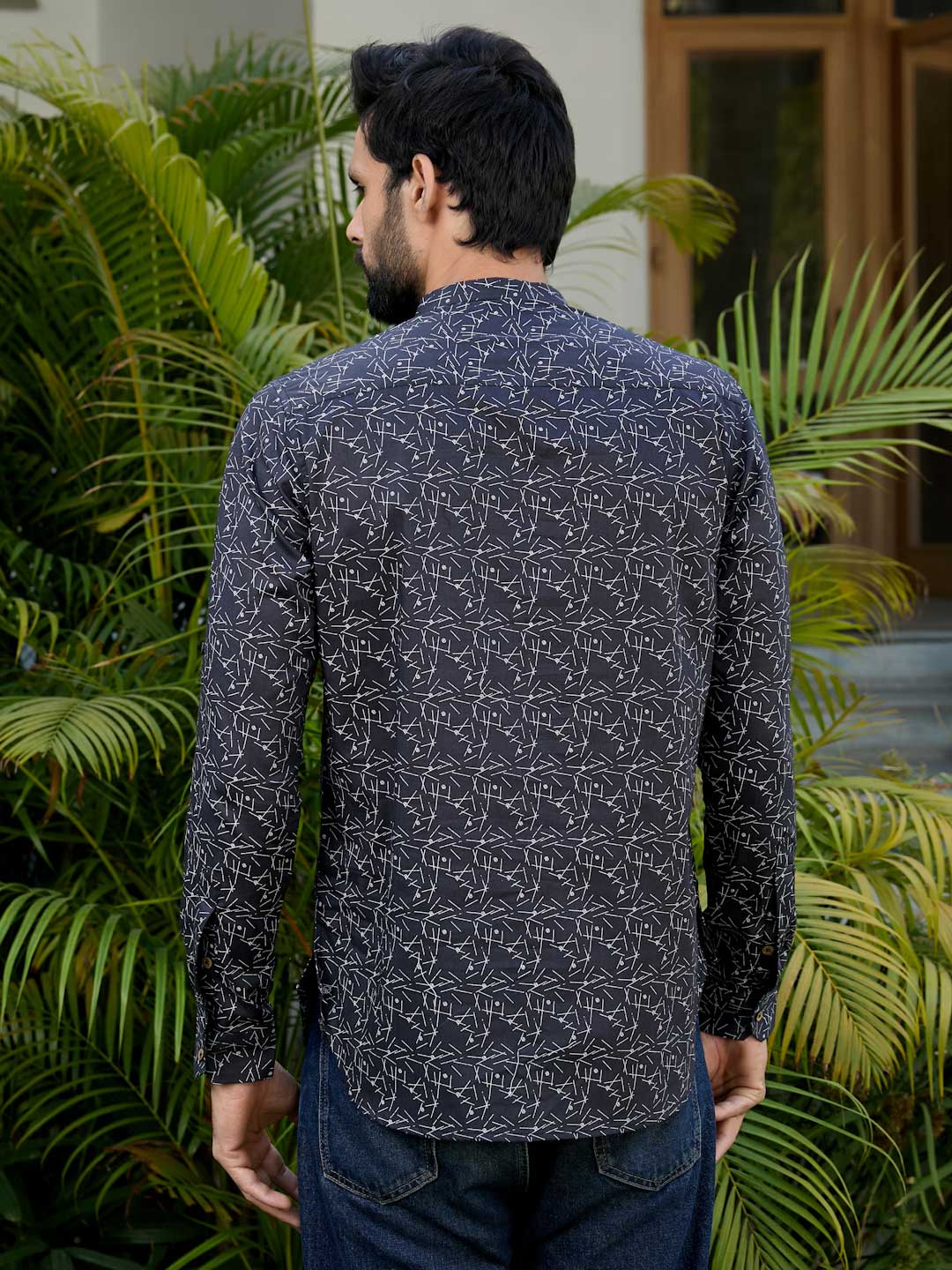 Black Geometric Printed Rayon Short Kurta