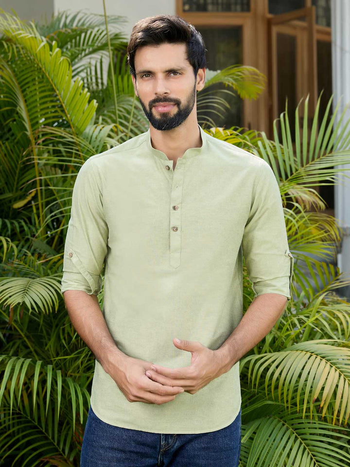 Green Deluxe Cotton Short Kurta