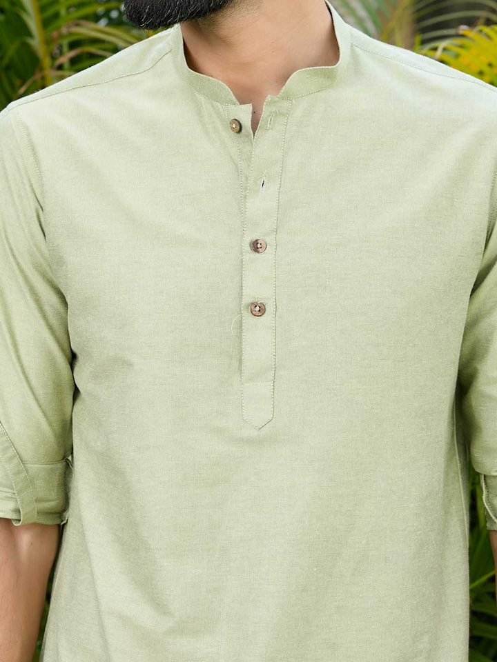 Green Deluxe Cotton Short Kurta