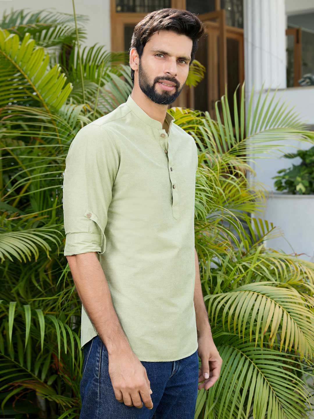 Green Deluxe Cotton Short Kurta
