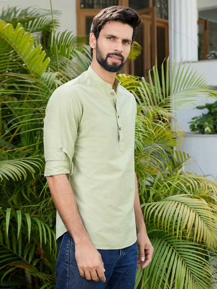 Green Deluxe Cotton Short Kurta