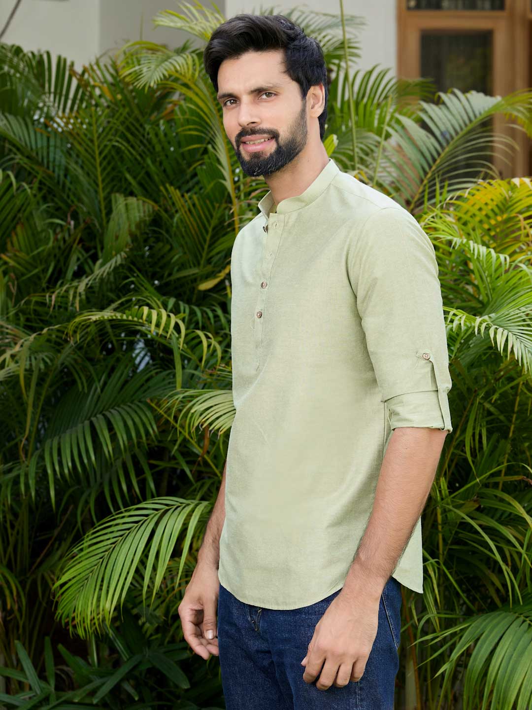 Green Deluxe Cotton Short Kurta