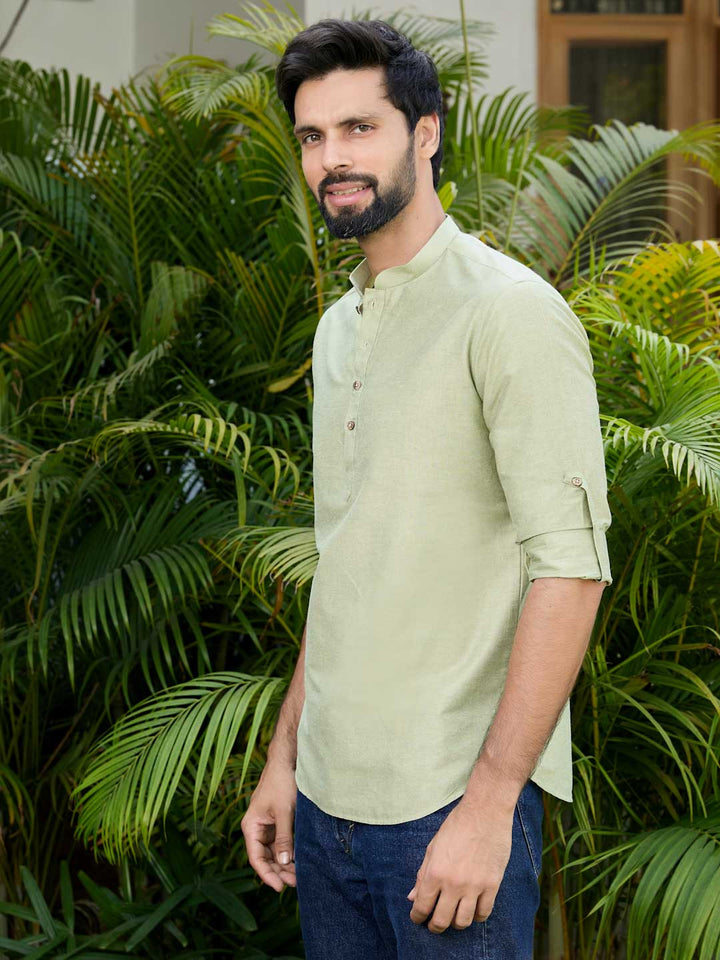 Green Deluxe Cotton Short Kurta