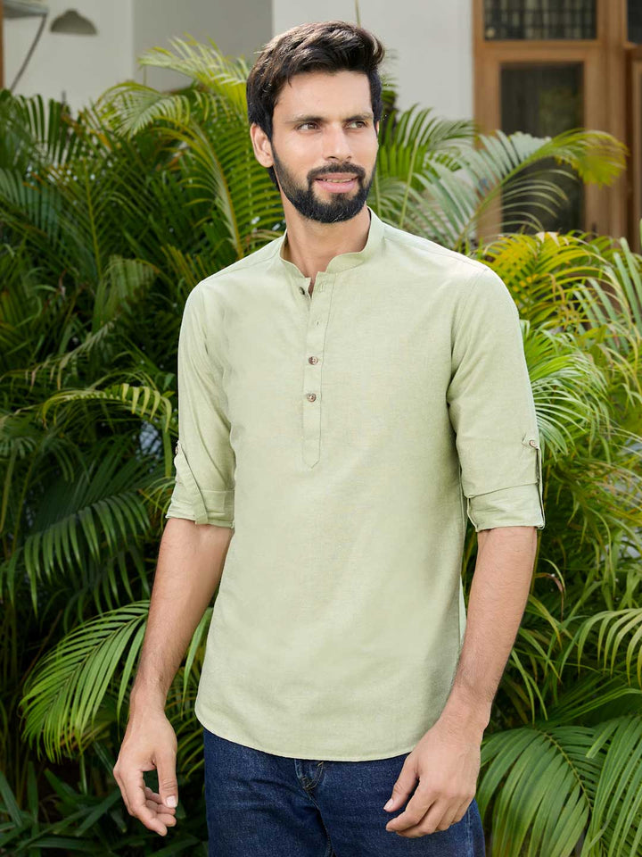 Green Deluxe Cotton Short Kurta