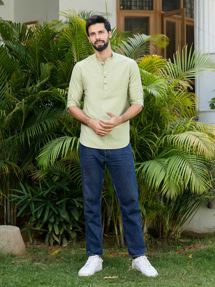 Green Deluxe Cotton Short Kurta