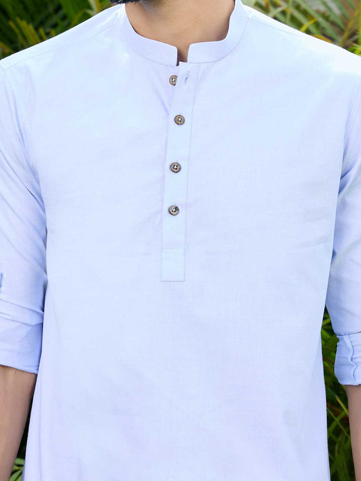 Men Blue Solid cotton Short Kurta