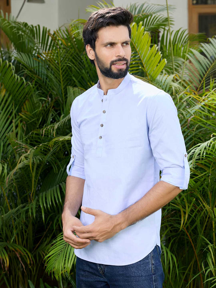 Men Blue Solid cotton Short Kurta