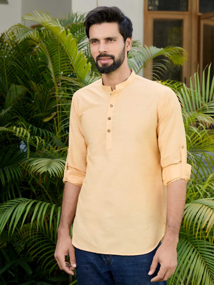 Yellow Deluxe Cotton Short Kurta