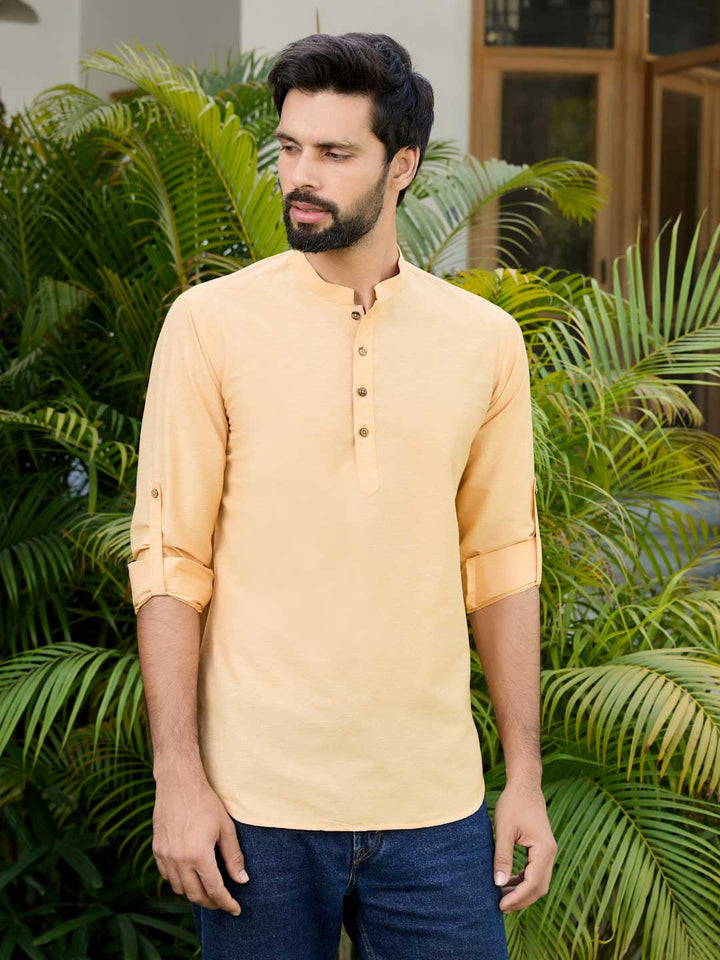 Men Pack of 2 Peach & Blue Deluxe Cotton Solid Short Kurta – Peach & Blue