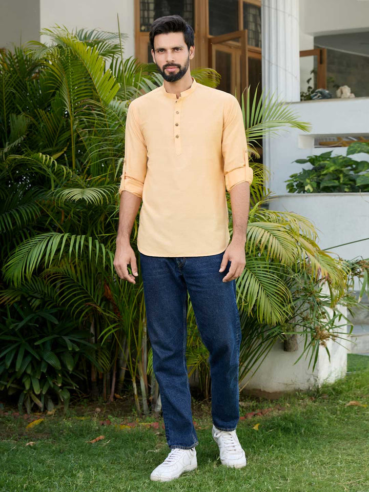 Yellow Deluxe Cotton Short Kurta