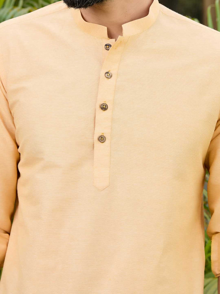 Yellow Deluxe Cotton Short Kurta