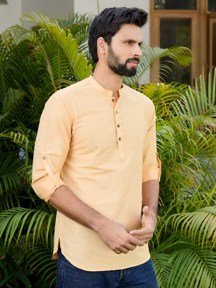 Yellow Deluxe Cotton Short Kurta