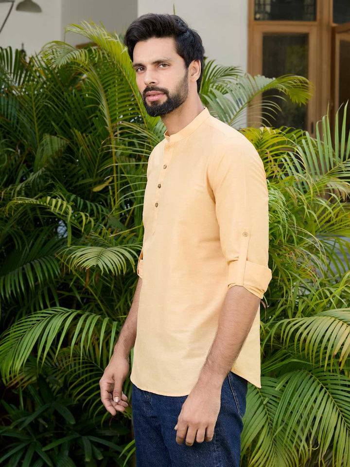 Yellow Deluxe Cotton Short Kurta