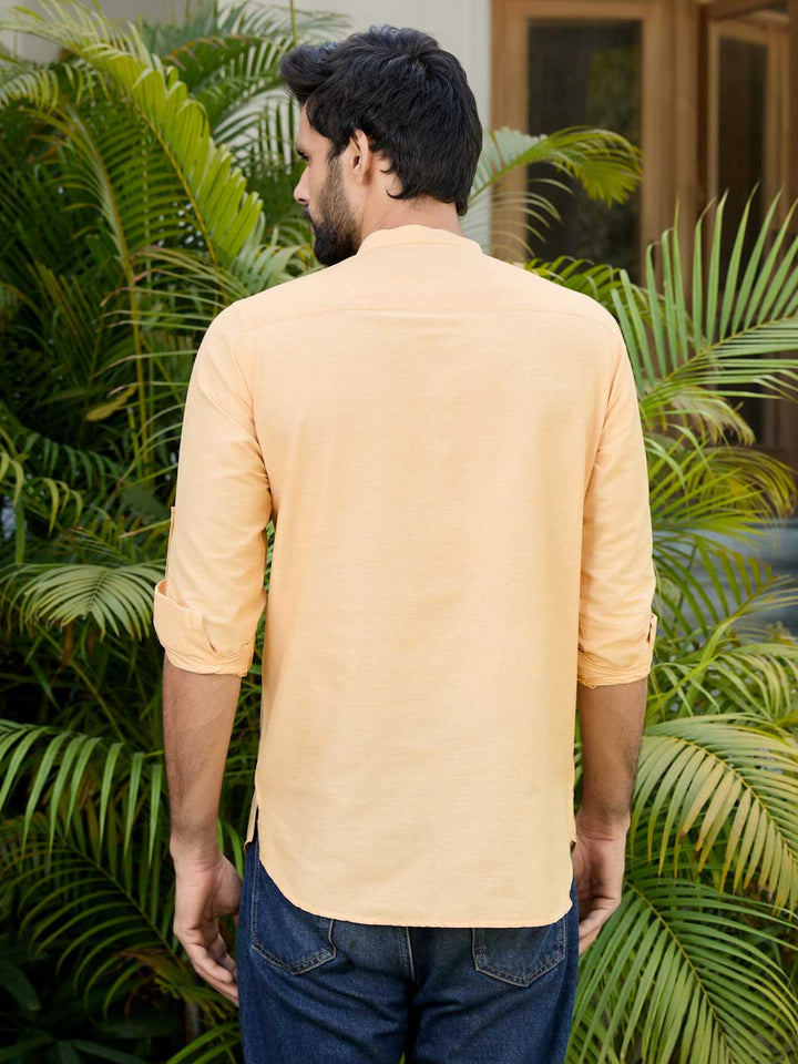 Yellow Deluxe Cotton Short Kurta