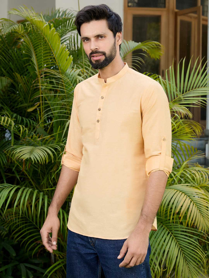 Yellow Deluxe Cotton Short Kurta