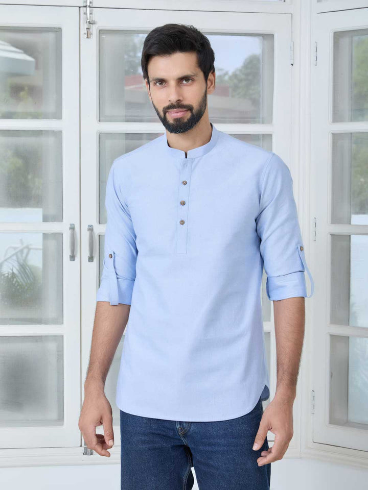 Blue Solid cotton Short Kurta