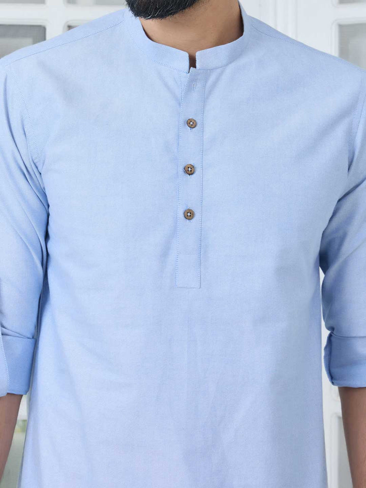 Blue Solid cotton Short Kurta