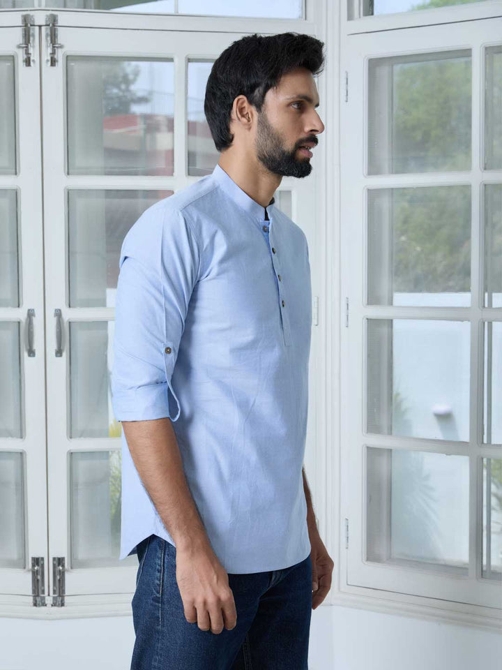 Blue Solid cotton Short Kurta