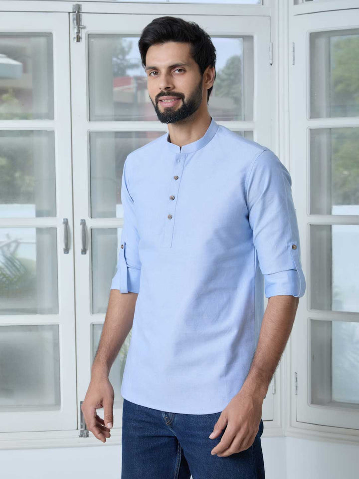 Blue Solid cotton Short Kurta