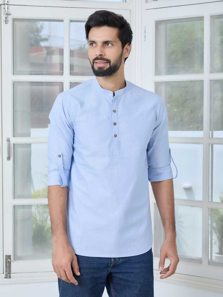 Blue Solid cotton Short Kurta