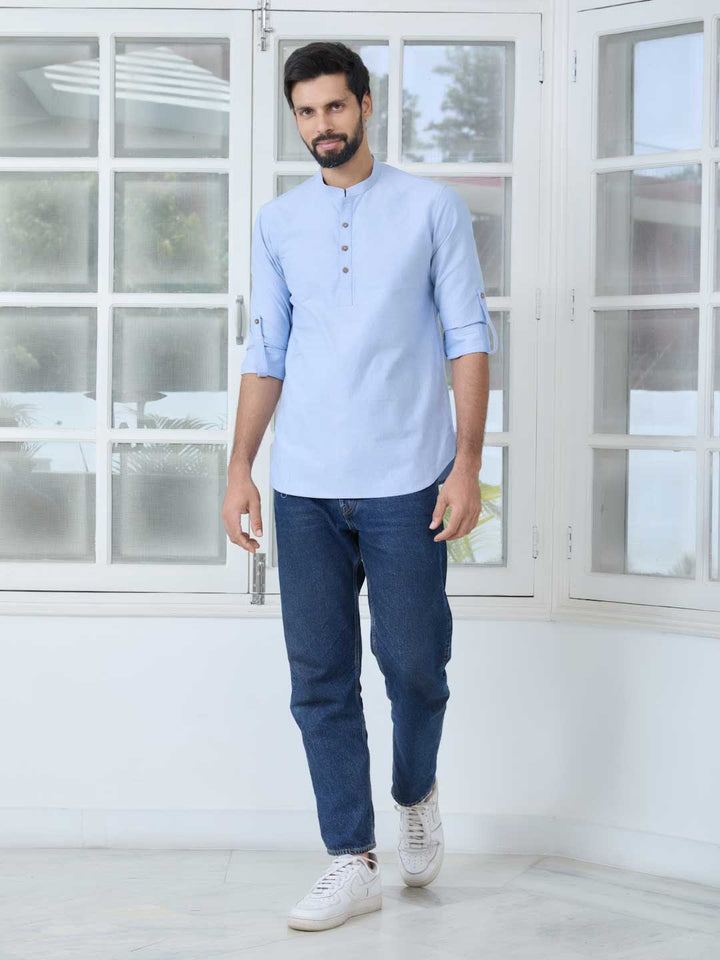 Blue Solid cotton Short Kurta