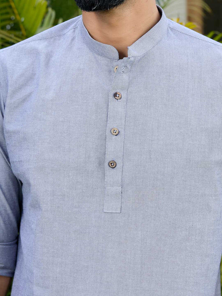 Men Dark Blue Solid cotton Short Kurta