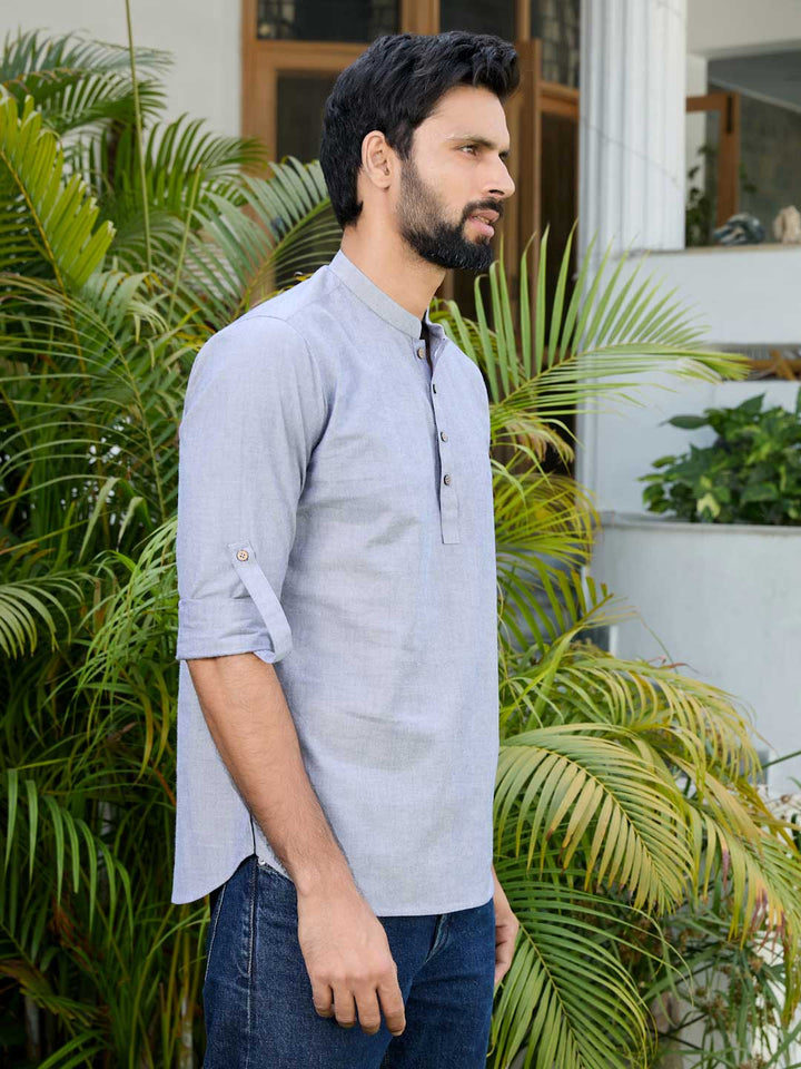 Men Dark Blue Solid cotton Short Kurta