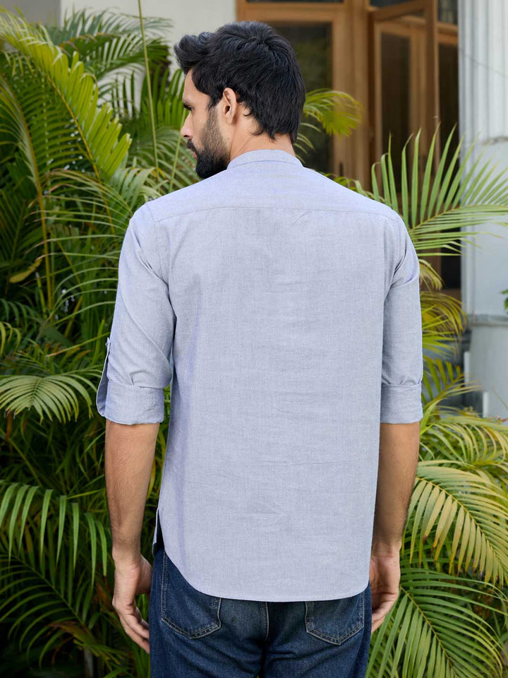 Men Dark Blue Solid cotton Short Kurta