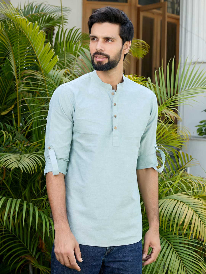 Green Solid cotton Short Kurta