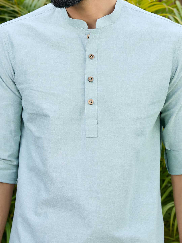 Green Solid cotton Short Kurta