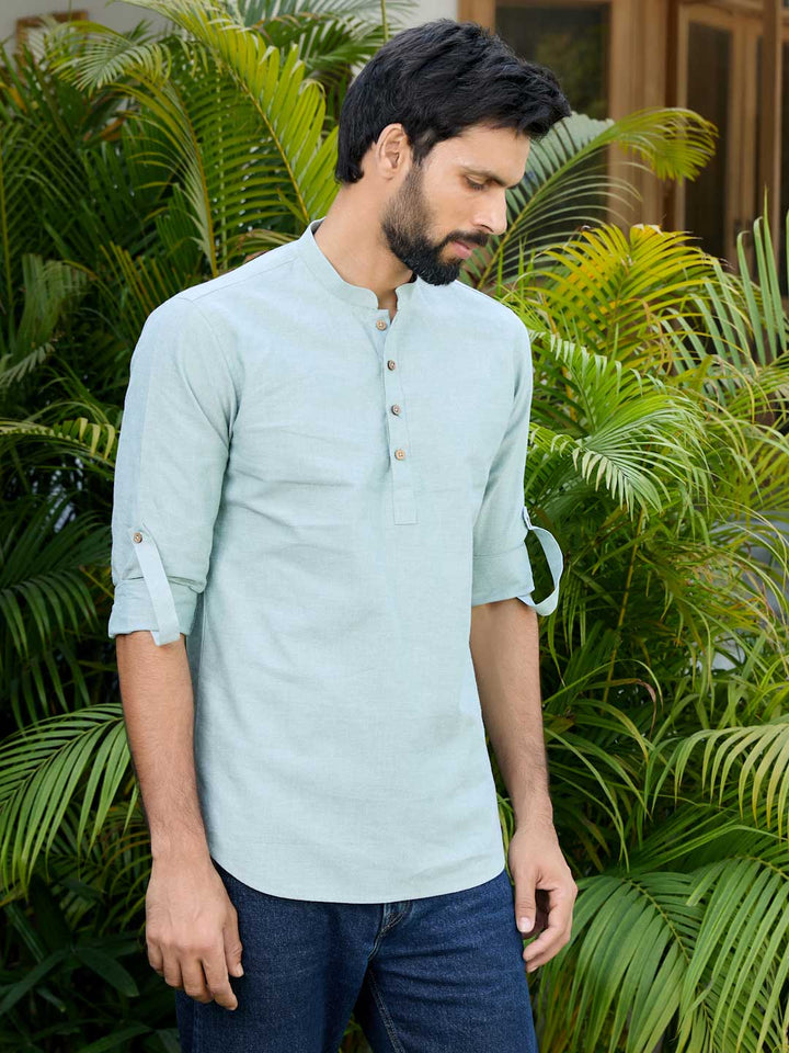 Green Solid cotton Short Kurta